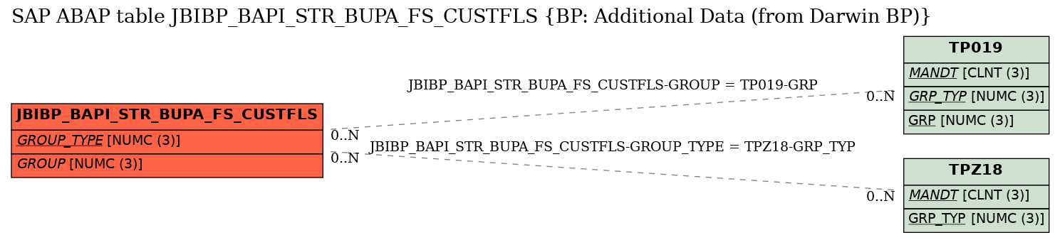 E-R Diagram for table JBIBP_BAPI_STR_BUPA_FS_CUSTFLS (BP: Additional Data (from Darwin BP))