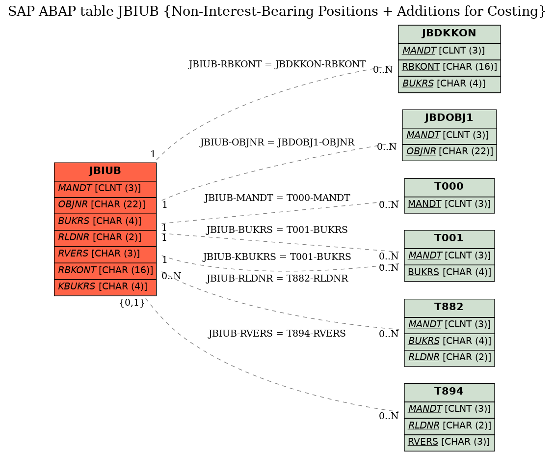 E-R Diagram for table JBIUB (Non-Interest-Bearing Positions + Additions for Costing)