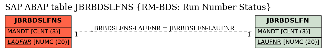 E-R Diagram for table JBRBDSLFNS (RM-BDS: Run Number Status)