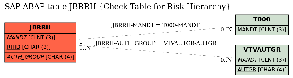 E-R Diagram for table JBRRH (Check Table for Risk Hierarchy)