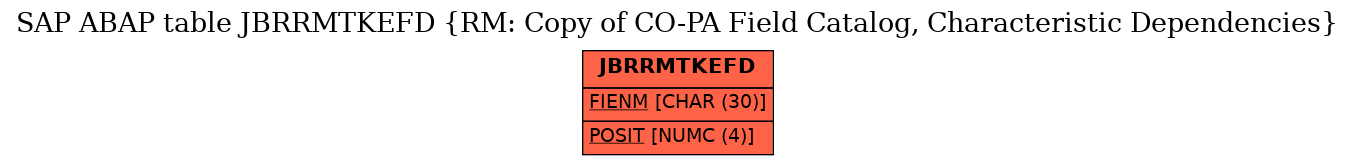 E-R Diagram for table JBRRMTKEFD (RM: Copy of CO-PA Field Catalog, Characteristic Dependencies)