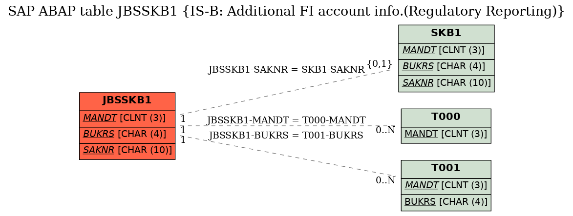 E-R Diagram for table JBSSKB1 (IS-B: Additional FI account info.(Regulatory Reporting))