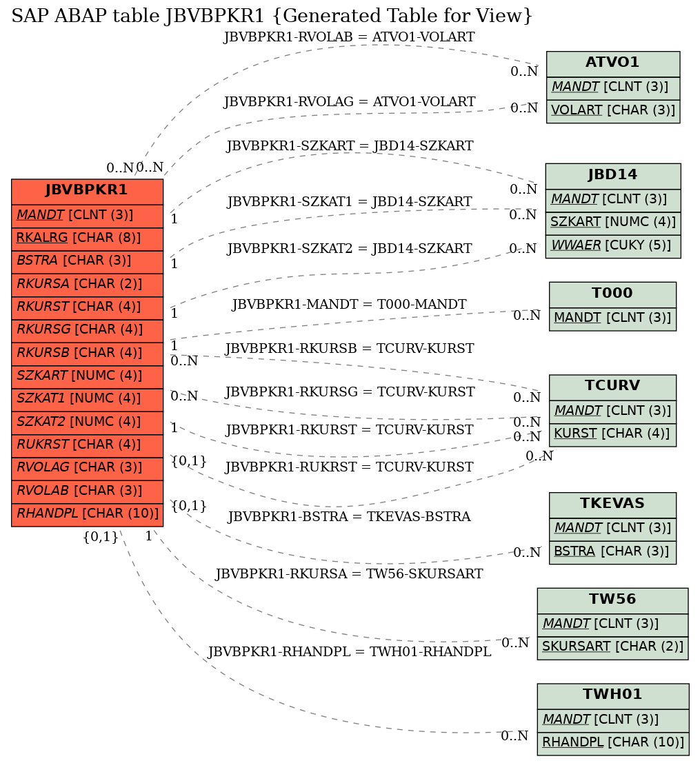 E-R Diagram for table JBVBPKR1 (Generated Table for View)