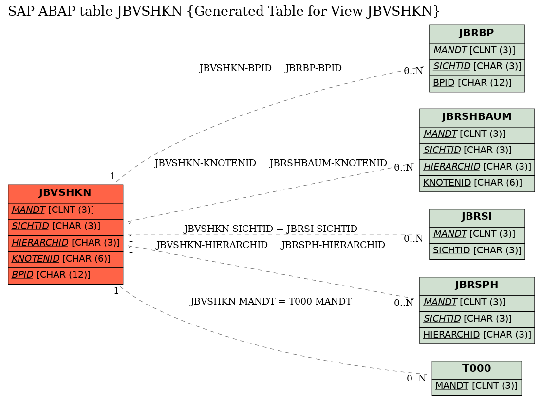 E-R Diagram for table JBVSHKN (Generated Table for View JBVSHKN)