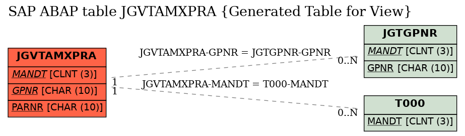 E-R Diagram for table JGVTAMXPRA (Generated Table for View)