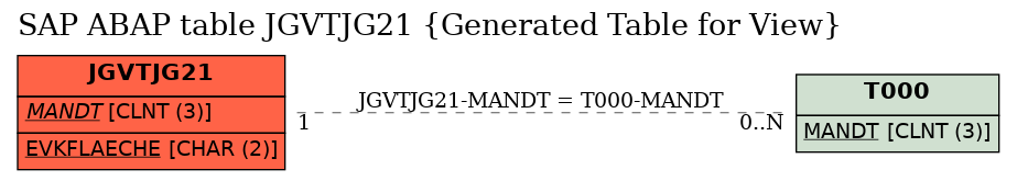 E-R Diagram for table JGVTJG21 (Generated Table for View)