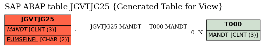 E-R Diagram for table JGVTJG25 (Generated Table for View)