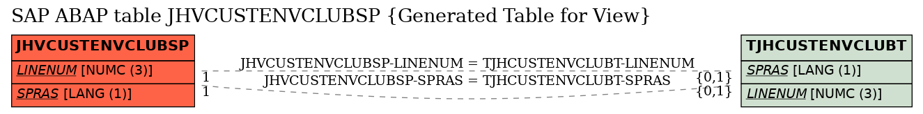 E-R Diagram for table JHVCUSTENVCLUBSP (Generated Table for View)