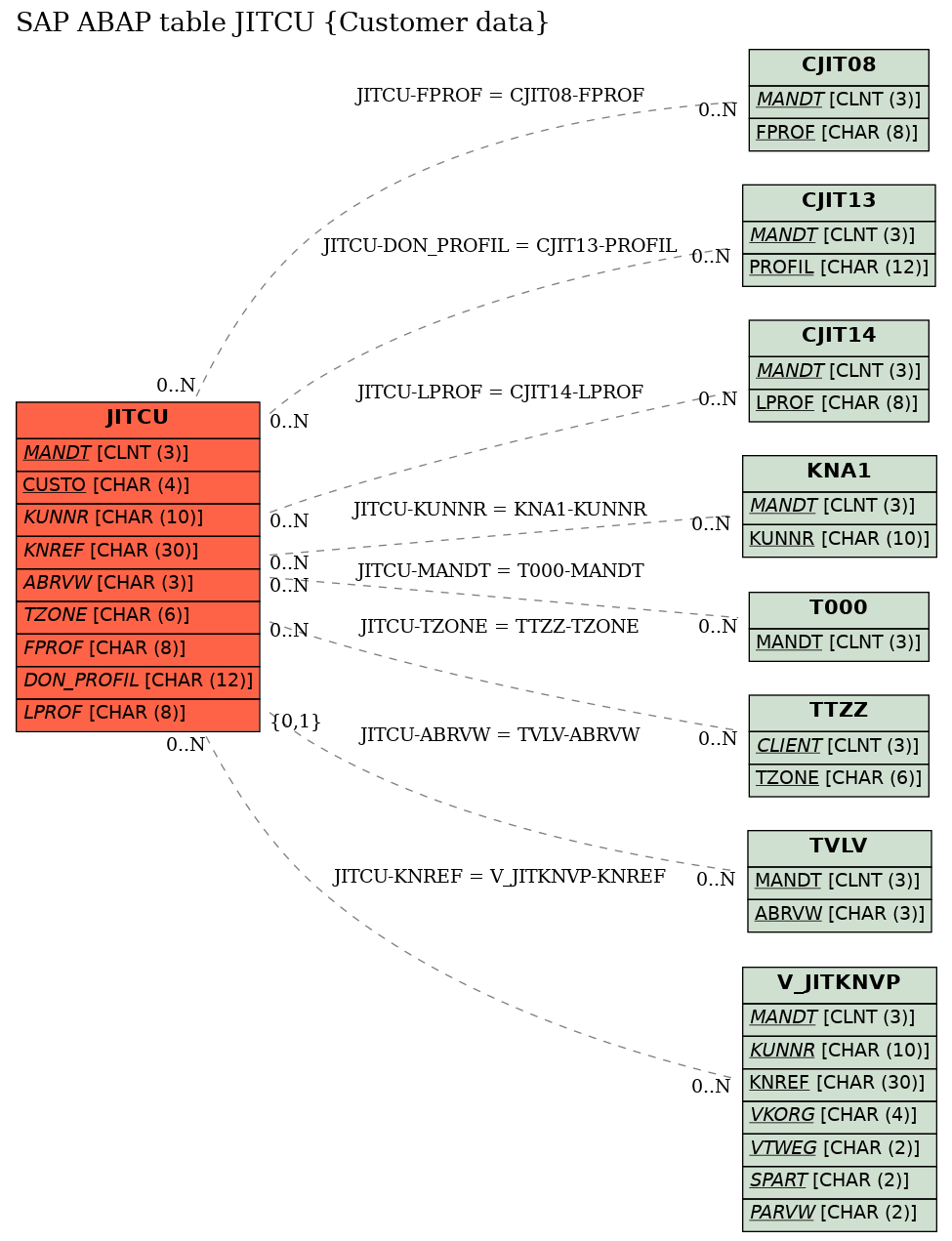 E-R Diagram for table JITCU (Customer data)