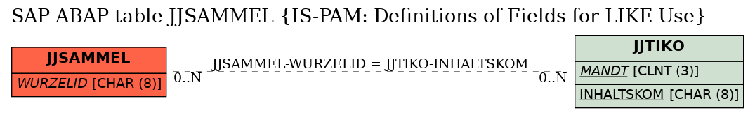 E-R Diagram for table JJSAMMEL (IS-PAM: Definitions of Fields for LIKE Use)
