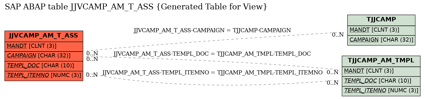 E-R Diagram for table JJVCAMP_AM_T_ASS (Generated Table for View)