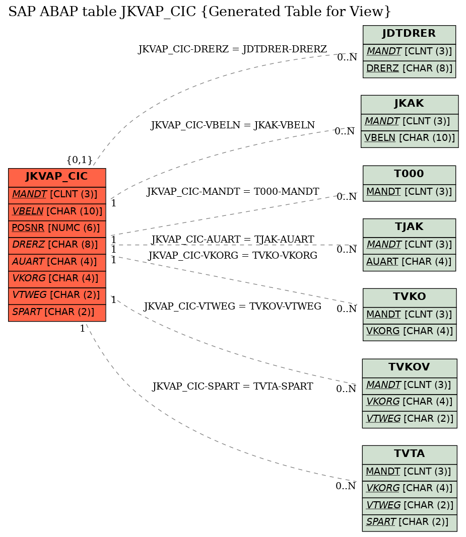 E-R Diagram for table JKVAP_CIC (Generated Table for View)