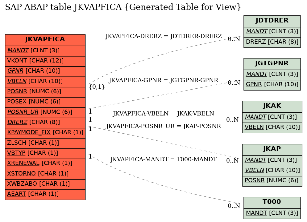 E-R Diagram for table JKVAPFICA (Generated Table for View)