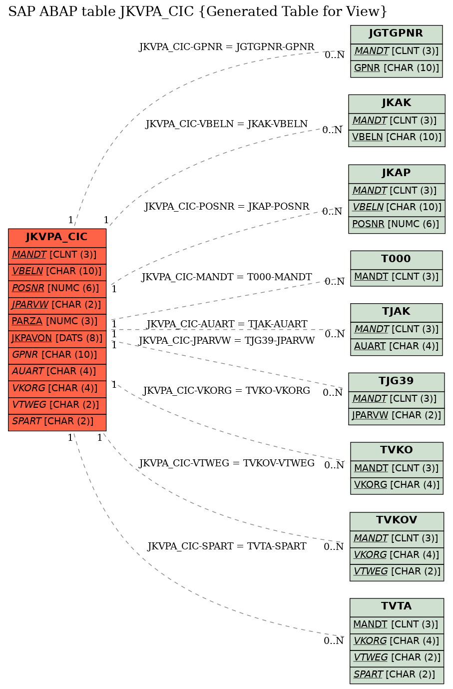 E-R Diagram for table JKVPA_CIC (Generated Table for View)