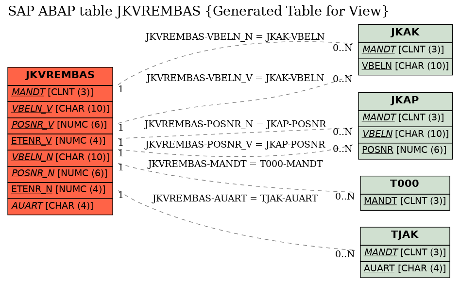 E-R Diagram for table JKVREMBAS (Generated Table for View)