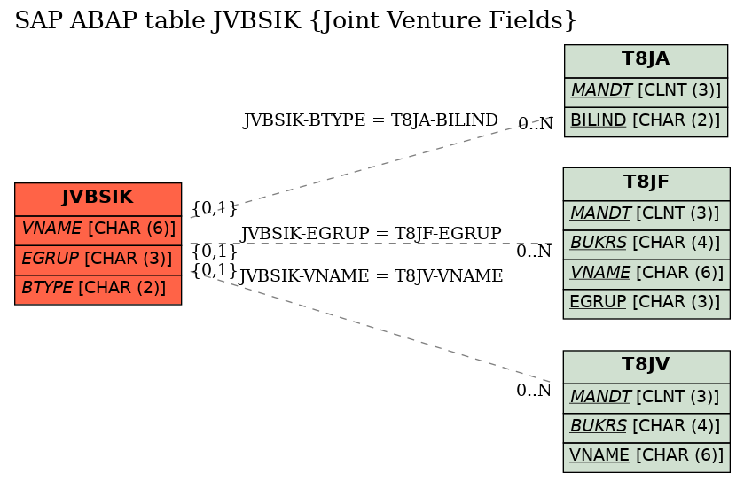 E-R Diagram for table JVBSIK (Joint Venture Fields)