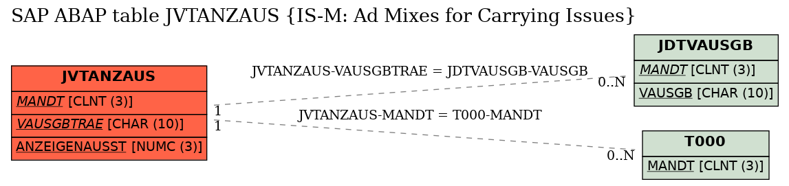 E-R Diagram for table JVTANZAUS (IS-M: Ad Mixes for Carrying Issues)