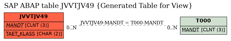 E-R Diagram for table JVVTJV49 (Generated Table for View)