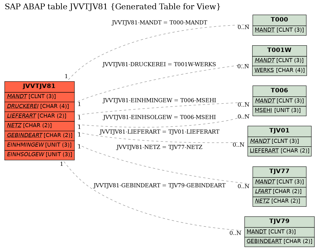 E-R Diagram for table JVVTJV81 (Generated Table for View)