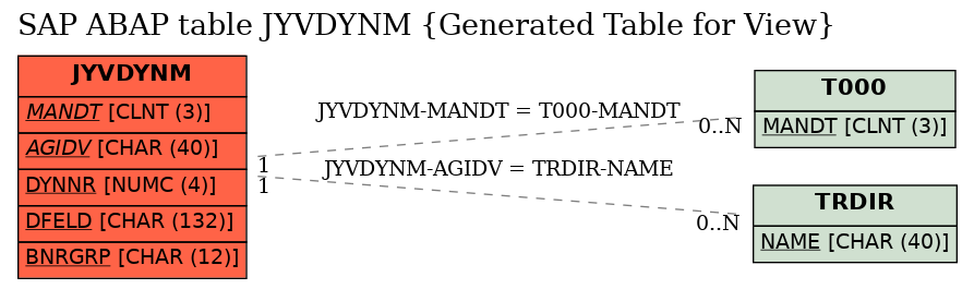E-R Diagram for table JYVDYNM (Generated Table for View)