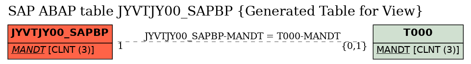 E-R Diagram for table JYVTJY00_SAPBP (Generated Table for View)