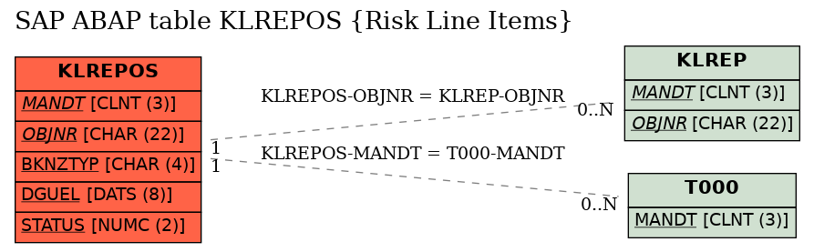 E-R Diagram for table KLREPOS (Risk Line Items)