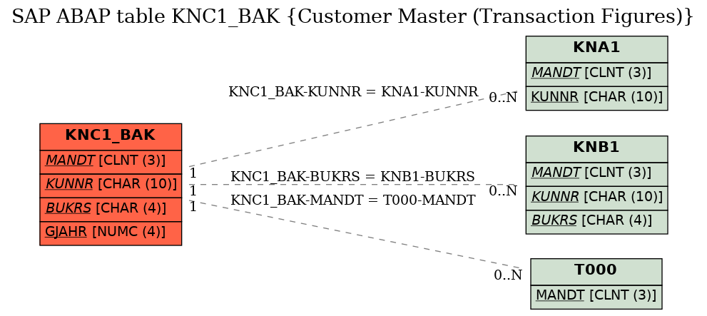 E-R Diagram for table KNC1_BAK (Customer Master (Transaction Figures))