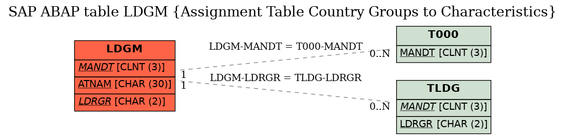 E-R Diagram for table LDGM (Assignment Table Country Groups to Characteristics)