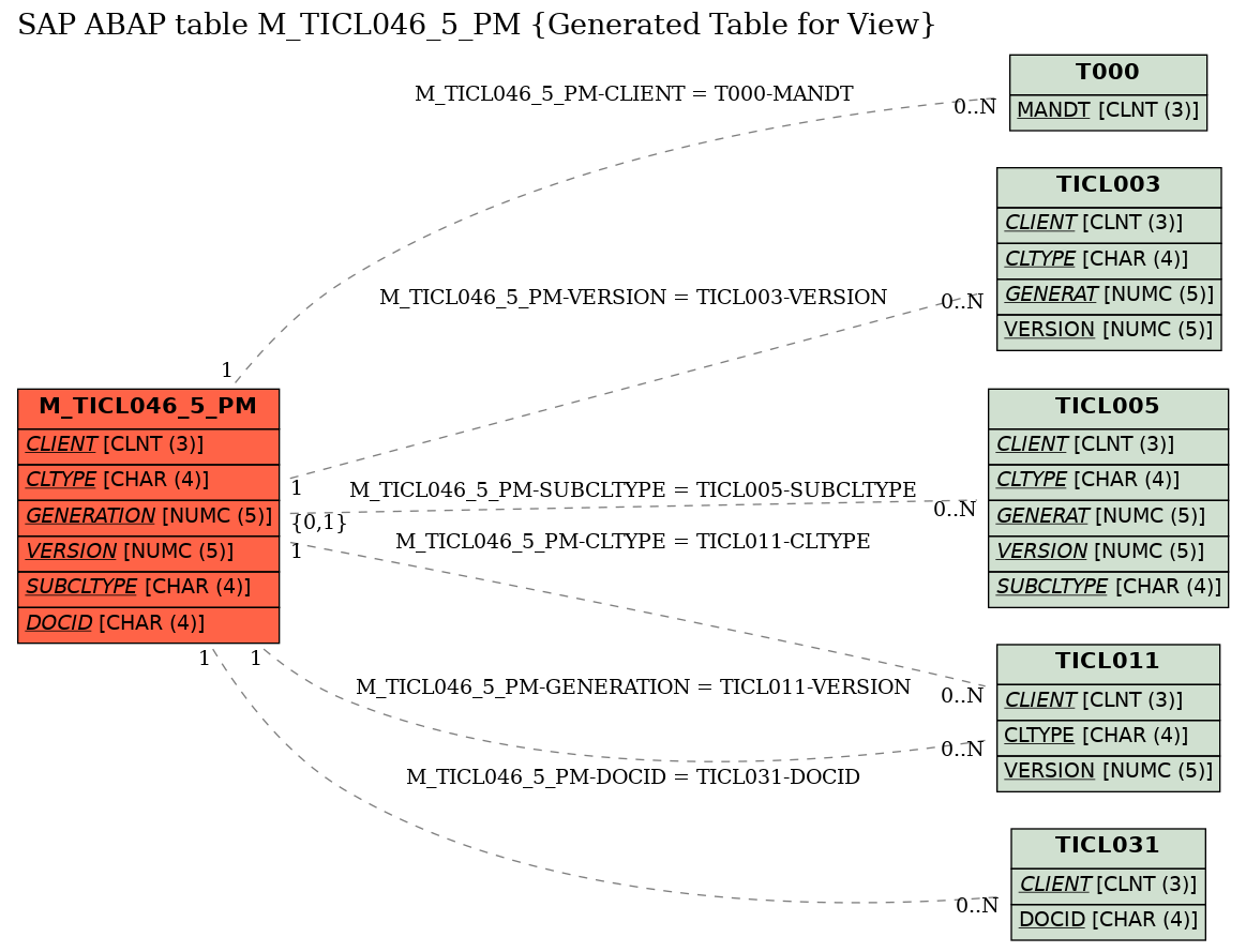 E-R Diagram for table M_TICL046_5_PM (Generated Table for View)