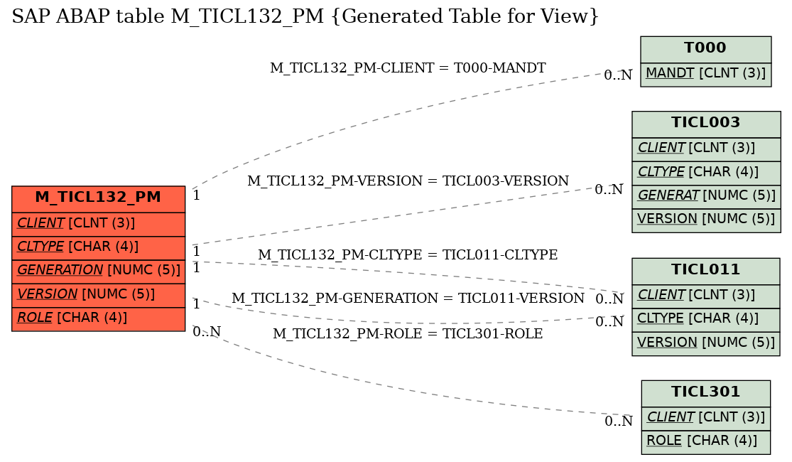 E-R Diagram for table M_TICL132_PM (Generated Table for View)