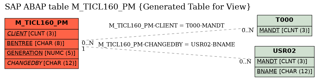 E-R Diagram for table M_TICL160_PM (Generated Table for View)