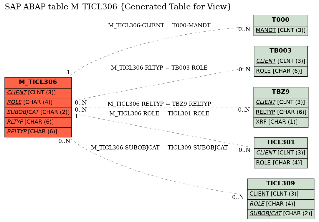 E-R Diagram for table M_TICL306 (Generated Table for View)