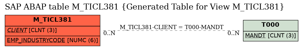 E-R Diagram for table M_TICL381 (Generated Table for View M_TICL381)