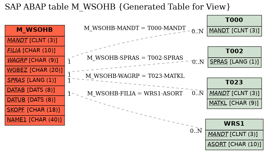 E-R Diagram for table M_WSOHB (Generated Table for View)