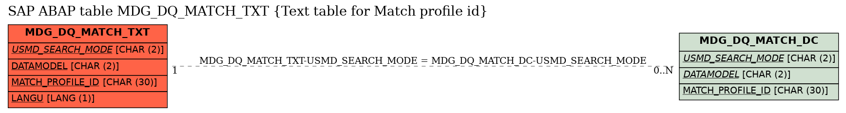 E-R Diagram for table MDG_DQ_MATCH_TXT (Text table for Match profile id)