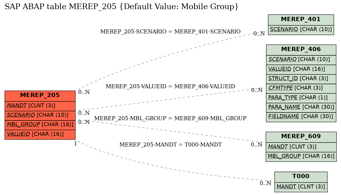 E-R Diagram for table MEREP_205 (Default Value: Mobile Group)