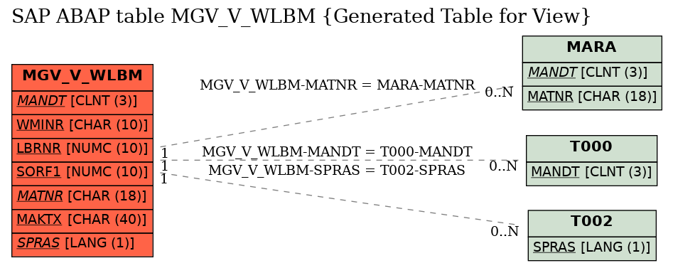 E-R Diagram for table MGV_V_WLBM (Generated Table for View)