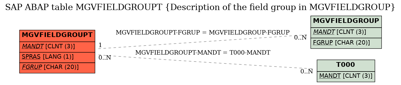 E-R Diagram for table MGVFIELDGROUPT (Description of the field group in MGVFIELDGROUP)