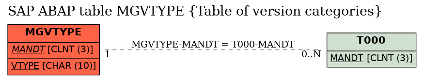 E-R Diagram for table MGVTYPE (Table of version categories)