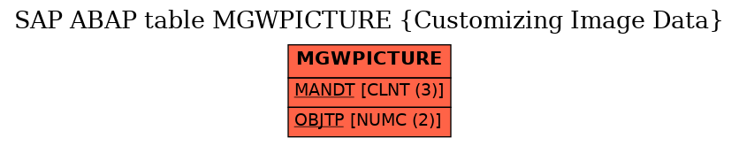 E-R Diagram for table MGWPICTURE (Customizing Image Data)