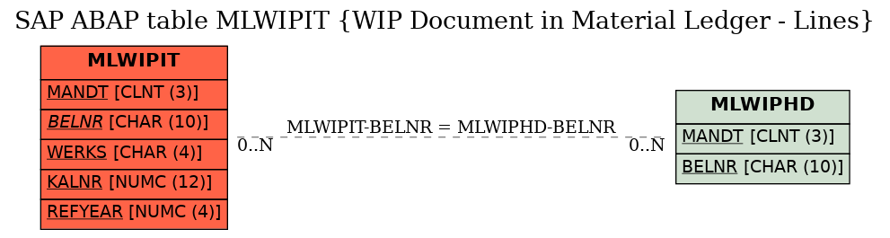 E-R Diagram for table MLWIPIT (WIP Document in Material Ledger - Lines)