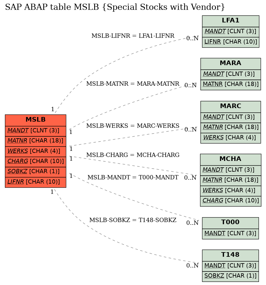 E-R Diagram for table MSLB (Special Stocks with Vendor)