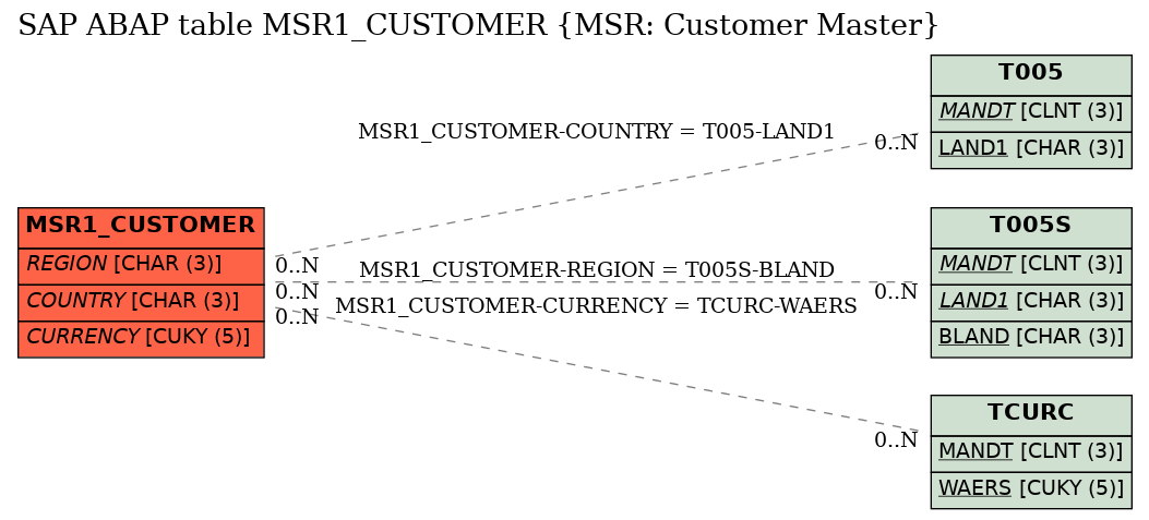 E-R Diagram for table MSR1_CUSTOMER (MSR: Customer Master)