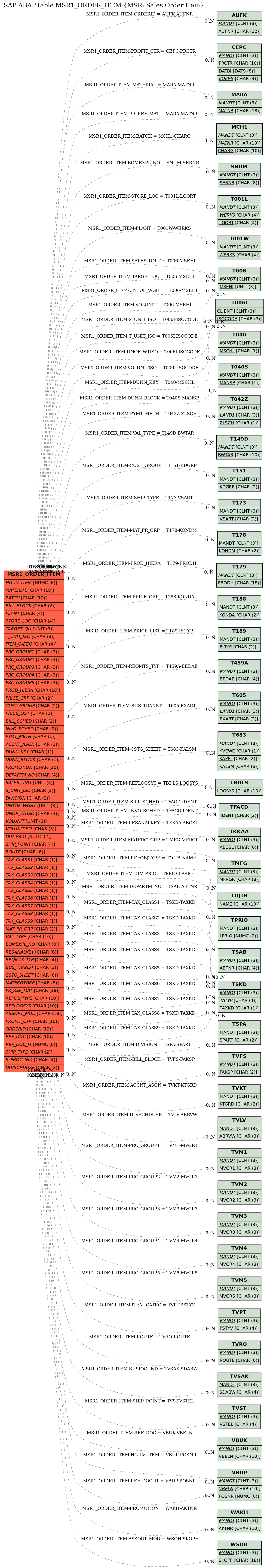 E-R Diagram for table MSR1_ORDER_ITEM (MSR: Sales Order Item)