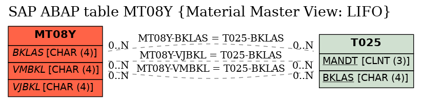 E-R Diagram for table MT08Y (Material Master View: LIFO)