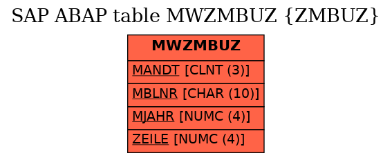 E-R Diagram for table MWZMBUZ (ZMBUZ)