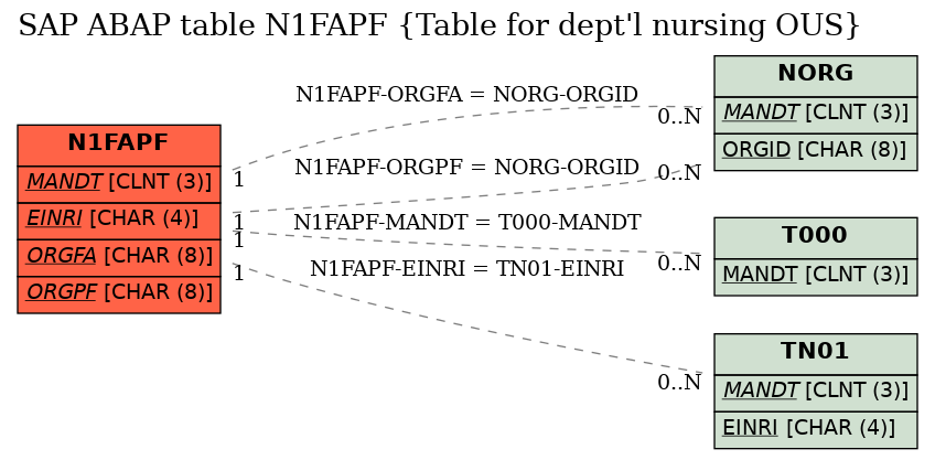 E-R Diagram for table N1FAPF (Table for dept'l nursing OUS)