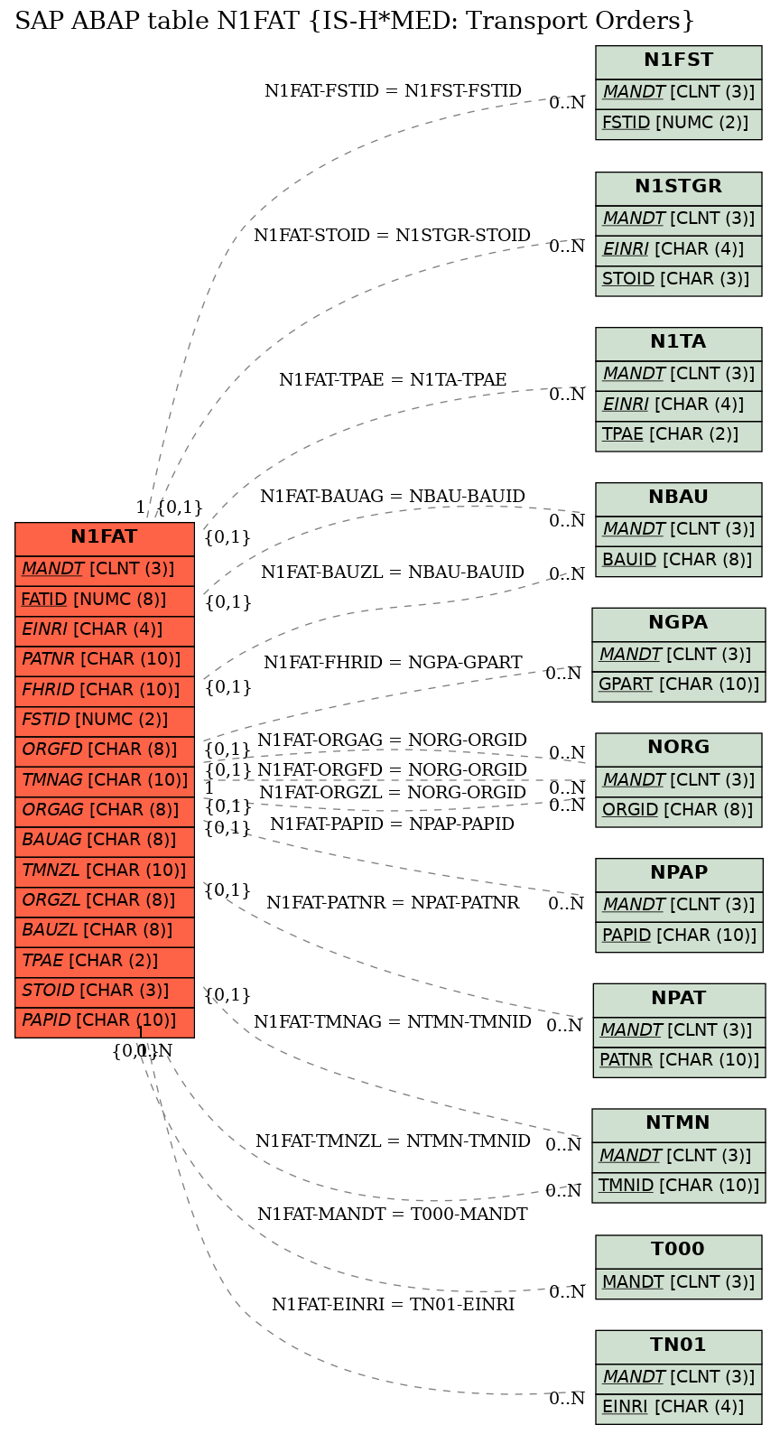 E-R Diagram for table N1FAT (IS-H*MED: Transport Orders)