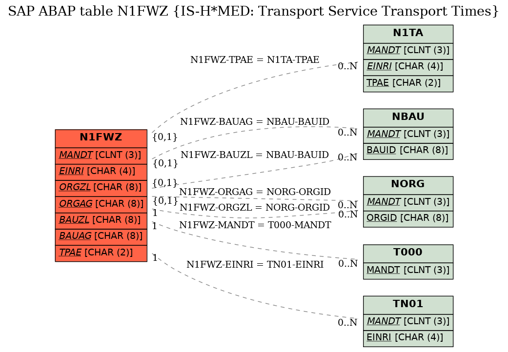 E-R Diagram for table N1FWZ (IS-H*MED: Transport Service Transport Times)