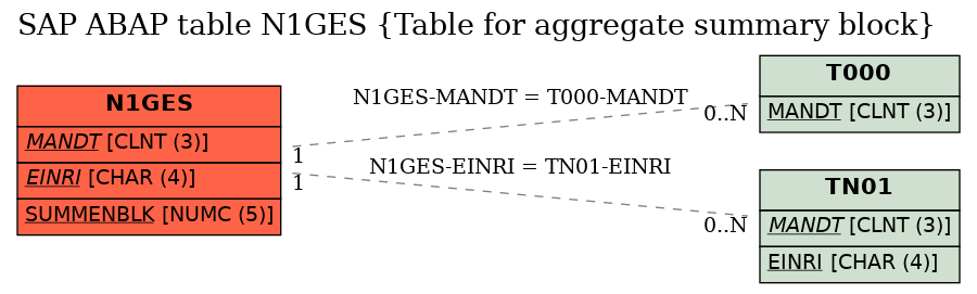 E-R Diagram for table N1GES (Table for aggregate summary block)